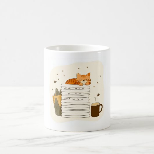 Tasse Chat Endormi sur Pile de Livres (Centre)