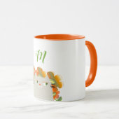 Tasse Chat Floral Monogramme Orange Vert Mignonne (Devant droit)
