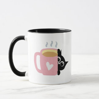 Tasse Chat Noir qui Fait un Clin d'Œil Cœur Rose A