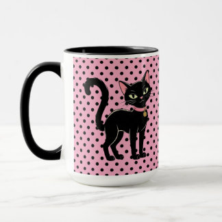 Tasse Chat Noir Rétro Rose Personnalisée