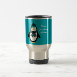 Tasse chaude de voyage de pingouin de souhaits de