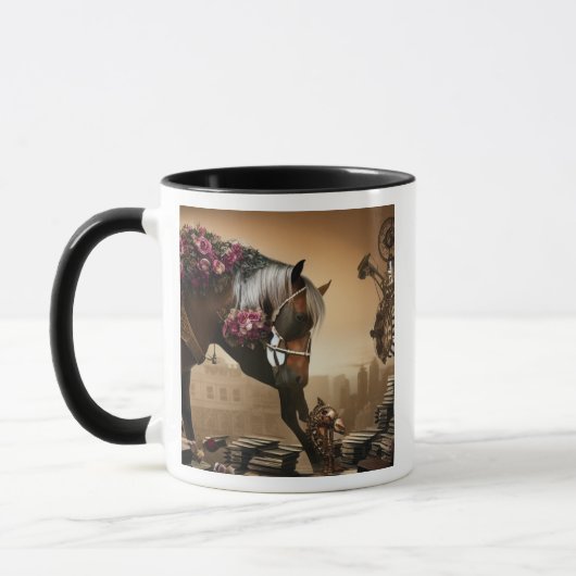 Tasse Cheval Steampunk avec des roses (Gauche)