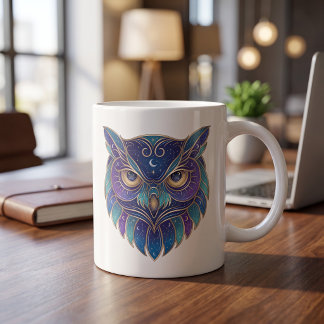 Tasse Chouette Céleste Or & Bleu Ligne de Luxe Art