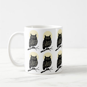 Tasse Chouette Minimaliste Noir et Blanc Forêt Ani