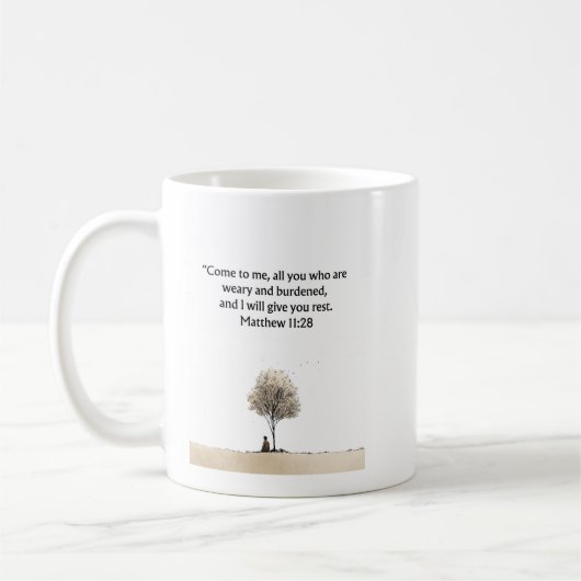 Tasse chrétienne Matthieu 11:28 | Cadeau d'encoura (Gauche)