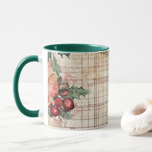 Tasse Christmas Collage Junk Journal Var09 Mok (Met donut)