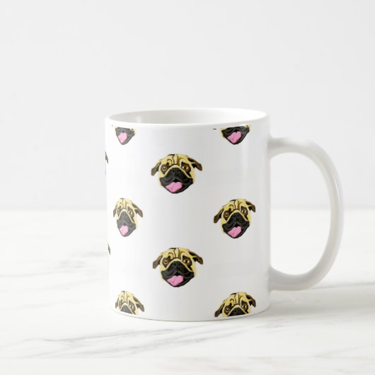 Tasse classique blanche 325 ml avec visage de Pug (Droite)