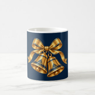 Tasse classique de Noël bleu minuit et or Bells