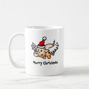 Tasse classique du cochon de Noël volant