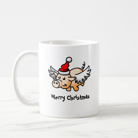 Tasse classique du cochon de Noël volant (Gauche)