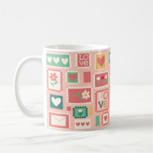 Tasse classique florale Timbres d'amour rose