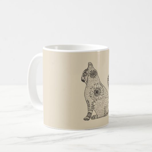Tasse classique Mandala Chat Blanc 325 ml (Devant gauche)