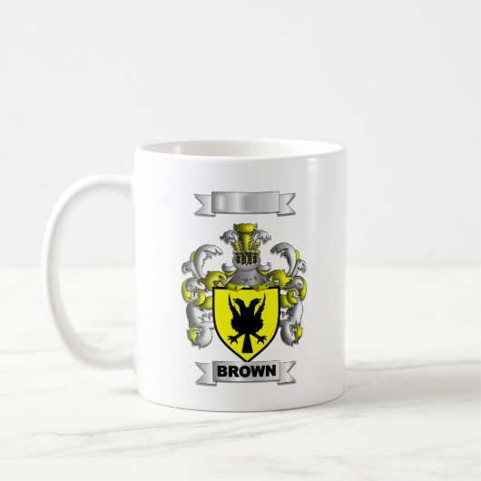 Tasse Classique Marron Nom de Famille et Blason (Gauche)