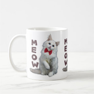 Tasse Classique Miaou Chat Blanc Nœud Papillon Rou