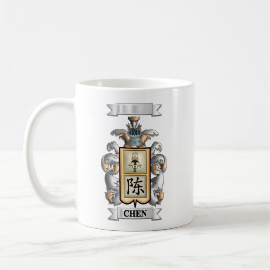 Tasse Classique Nom de Famille Chen et Blason (Gauche)