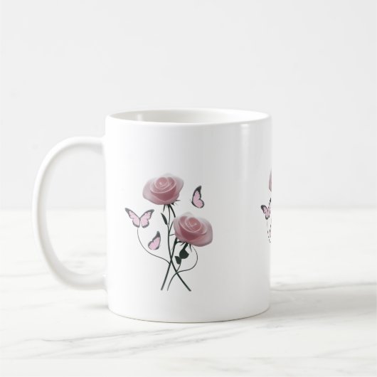 Tasse Classique Papillon Rose Minimaliste (Gauche)
