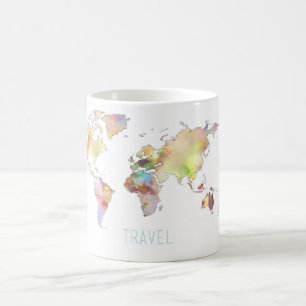 Tasse colorée de carte du monde de voyage