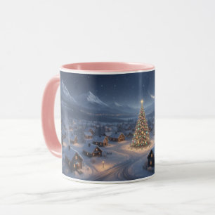 Tasse combinée à poignée rose Village de Noël enne