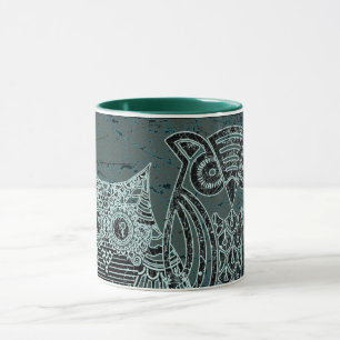 Tasse combinée de deux hiboux