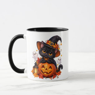 Tasse Combo Citrouille Halloween Chat Noir Mignon