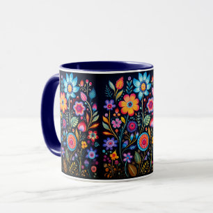 Tasse Combo en Céramique Noire avec Jardin Floral