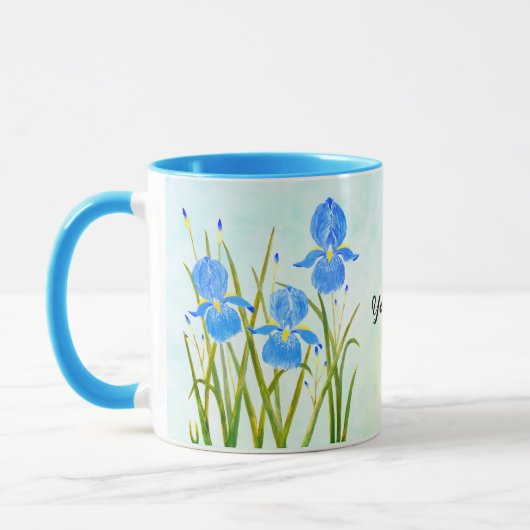Tasse Combo Iris Bleus avec Texte (Gauche)