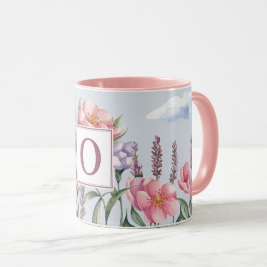 Tasse Combo Monogramme O Rose Fleurs de Lavande Ro (Devant droit)
