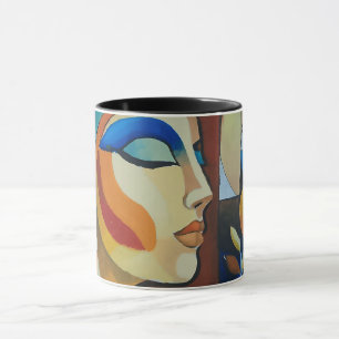 Tasse Combo Portrait de Femme Cubiste Abstrait Col