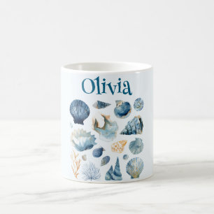 Tasse Coquillages Bleus Nom personnalisé