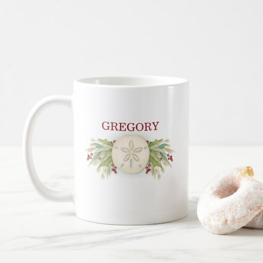 Tasse côtière du dollar de sable de Noël de plage (Avec donut)