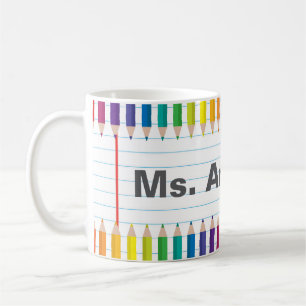 Tasse crayons de couleur nom de l'enseignant perso