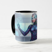 Tasse Cyber Oracle – Fille Anime Techno Futuriste (Devant gauche)