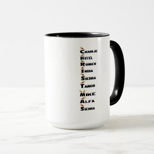 Tasse d'alphabet phonétique de Noël (Devant droit)