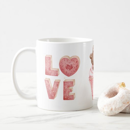 Tasse d'amour, mug cadeau de la Saint-Valentin  (Avec donut)