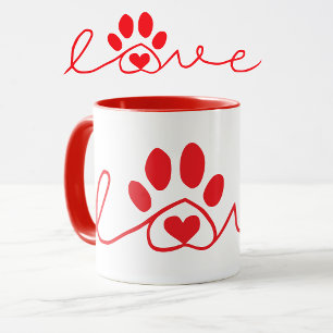 Tasse d'amour pour chien rouge et blanc