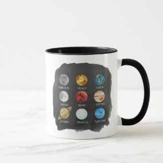Tasse d'aquarelle de système solaire