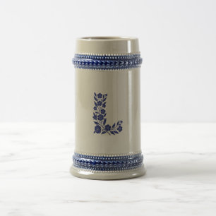 Tasse d'art à monogramme L en lettre florale bleue