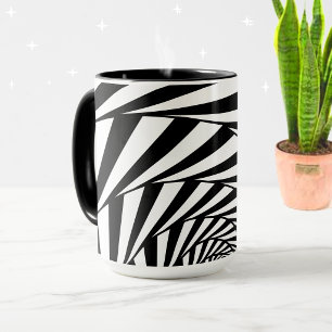 Tasse d'art abstrait moderne noir et blanc ondulé