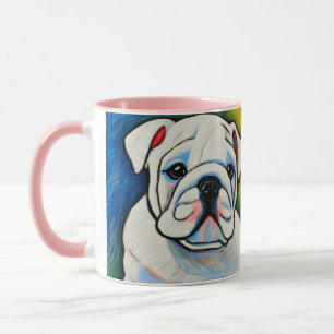 Tasse d'art au crayon de chiot bulldog blanc