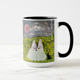 Tasse d'art couple fantôme avec des fleurs