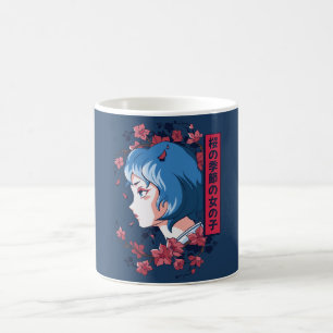Tasse d'art de fille d'anime avec fleurs de cerisi
