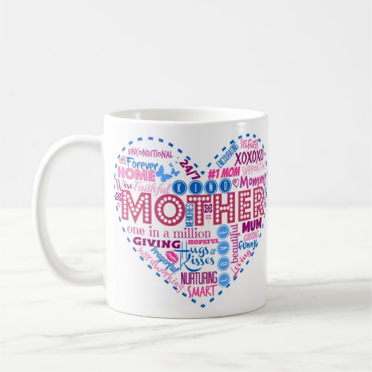 Tasse d'art de mot de coeur de mère (Gauche)
