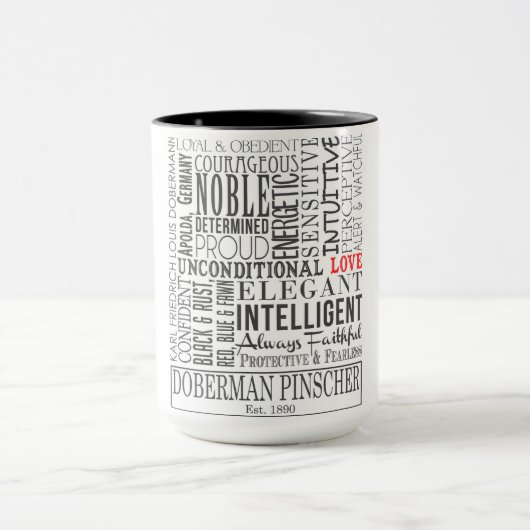 Tasse d'art de mot de dobermann (Centre)