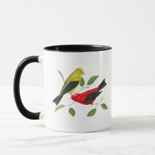 Tasse d'art d'oiseau de Tanagers d'écarlate