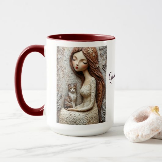 Tasse d'art féerique de chat de Noël fantaisiste (Avec donut)