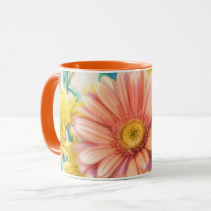 Tasse d'art Fleurs Colorées Orange Marguerite