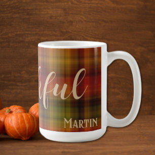 Tasse d'automne de 15oz avec motif carreauté et no
