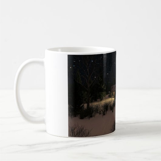 Tasse de 11 oz avec image "Cabine d'hiver" (Gauche)