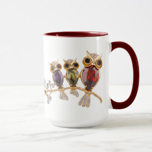 Tasse de bijoux et de diamants de hiboux d'or