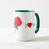 Tasse de café à deux tons avec une seule rose roug (Devant droit)
